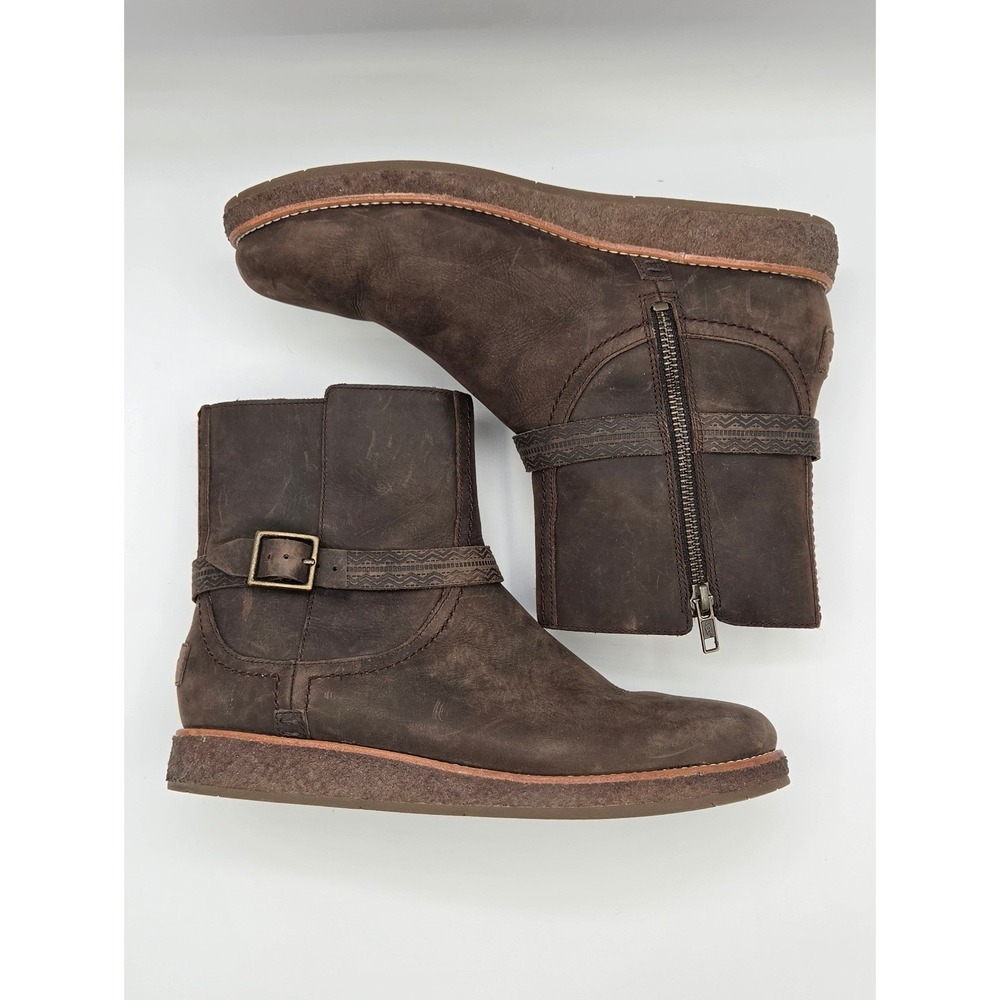 UGG Camren Women Ankle Boots Size 9 Brown Leather Shearling Buckle 1012034 - Picture 5 of 12